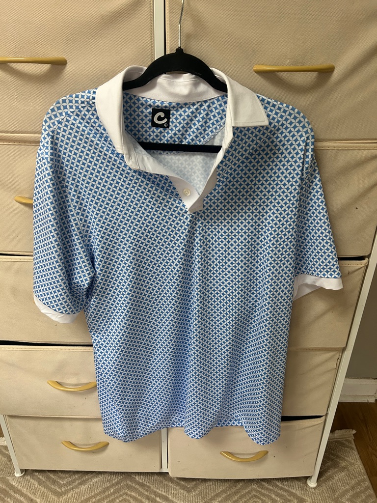Clubhouse Golf Company Blue And White Geometric Polo